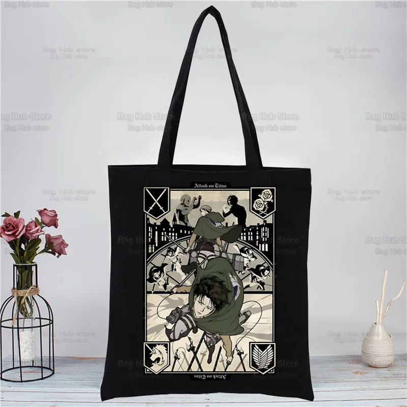 Attack on Titan Canvas Bags Shopper Shoulder Bag Women Designer Handbags Shopping Tote Casual Woman Grocery Customizable