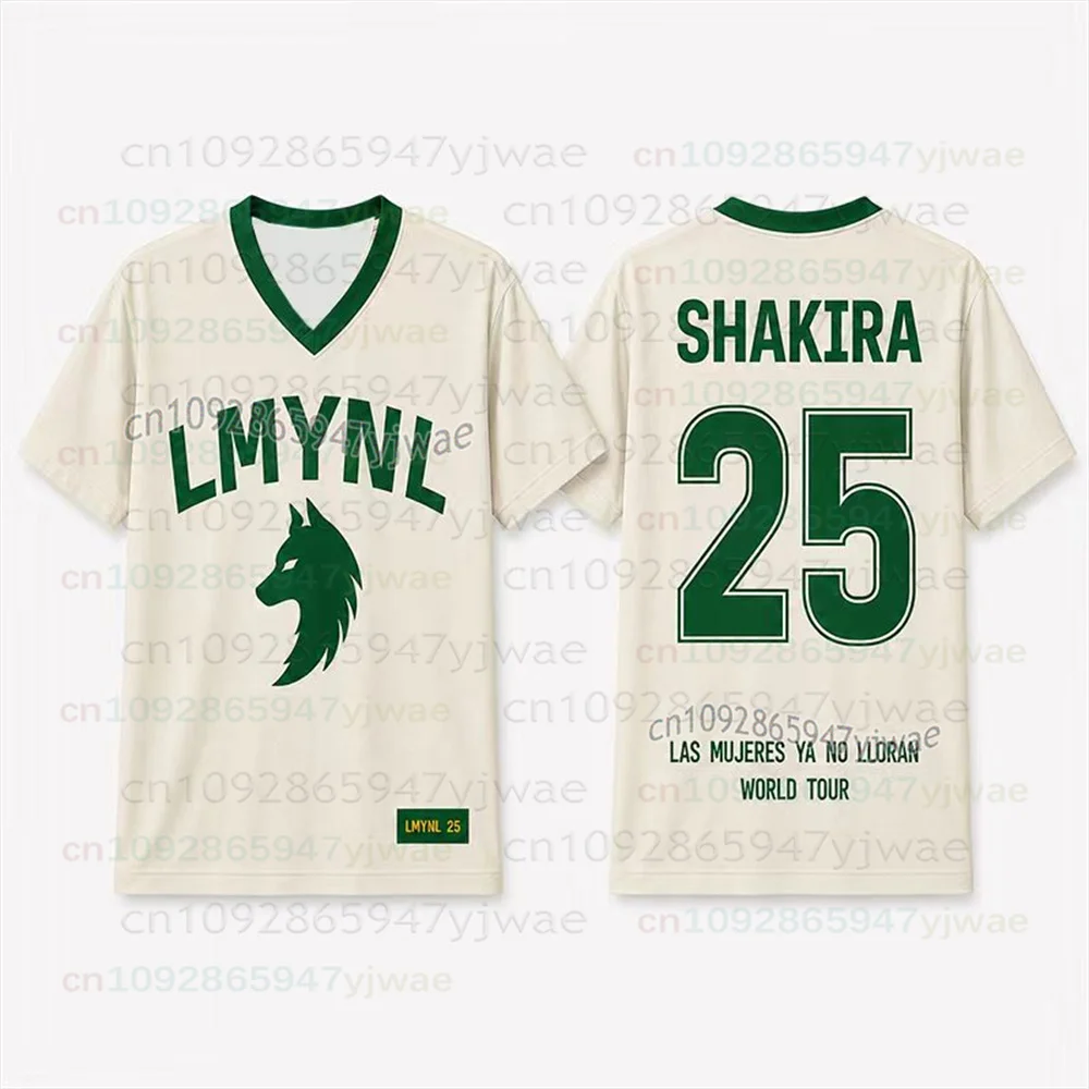 Shakira 2026 World Tour V‑Neck Jersey T‑Shirt LMYNL Wolf Graphic Printed Men Women Casual Streetwear Short Sleeve Tops For Fans
