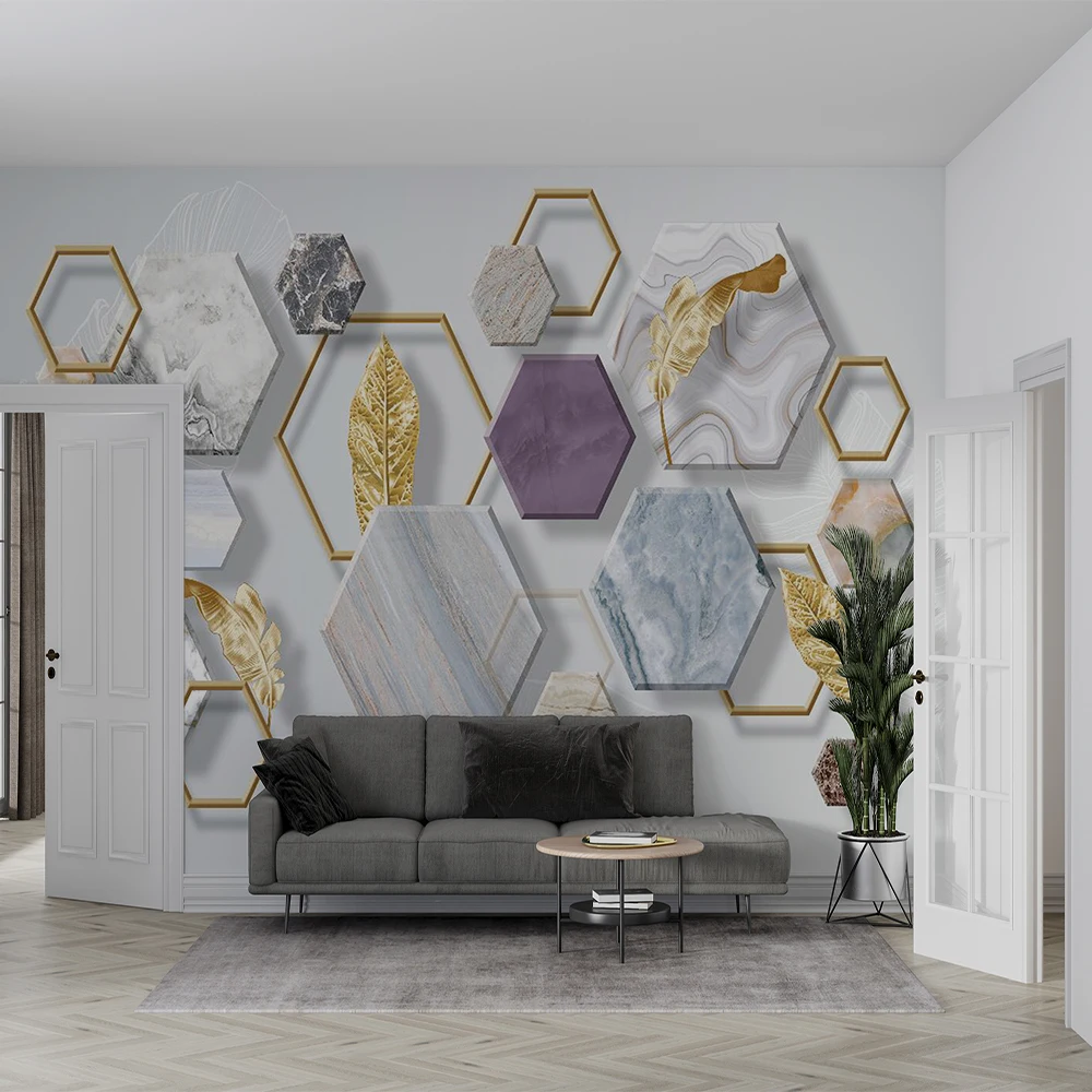 Customized 3D hand drawn stone pattern geometric background wall mural wallpaper