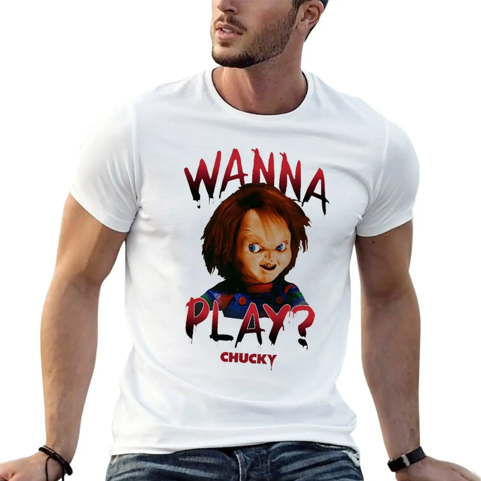 

Футболка Chucky Wanna Play, свежая спортивная футболка с графикой, крутой домашний забавный саркастический размер США