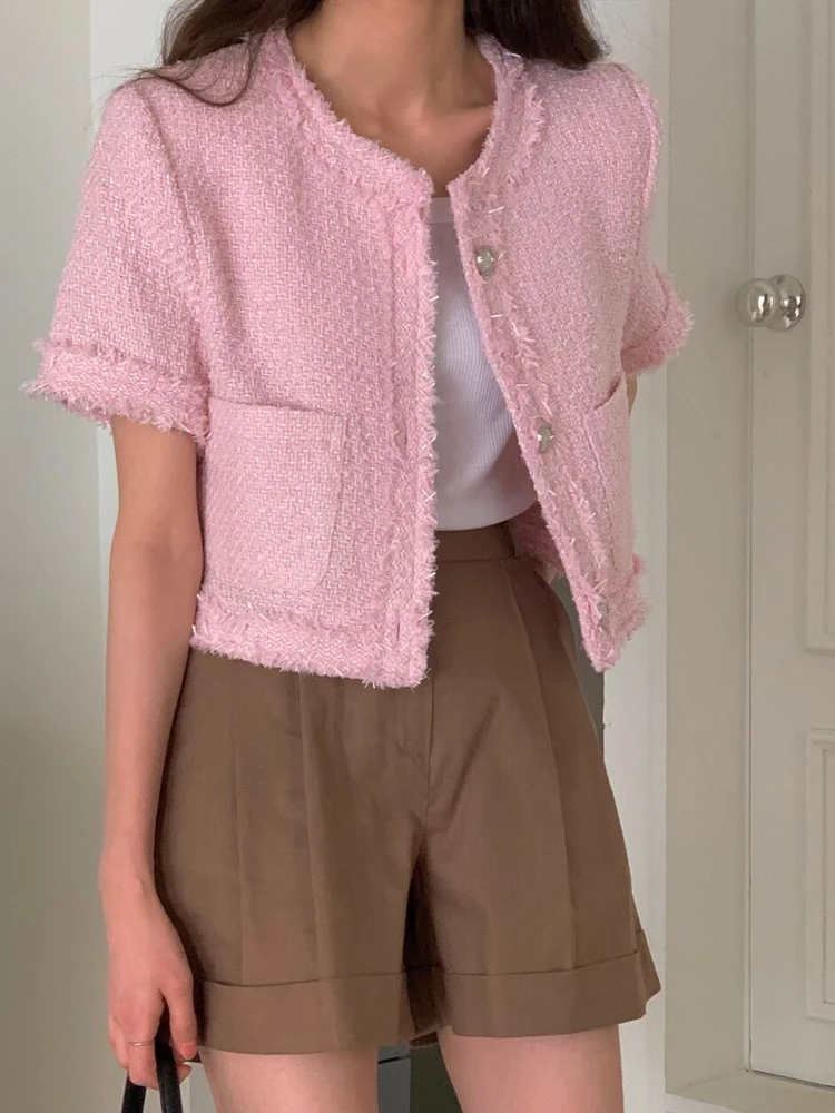 Chique ort Sve round Ne Single Button Design Sensation Bovenkleding Dames Faion Spring 2024 Ele Commute Sle Top