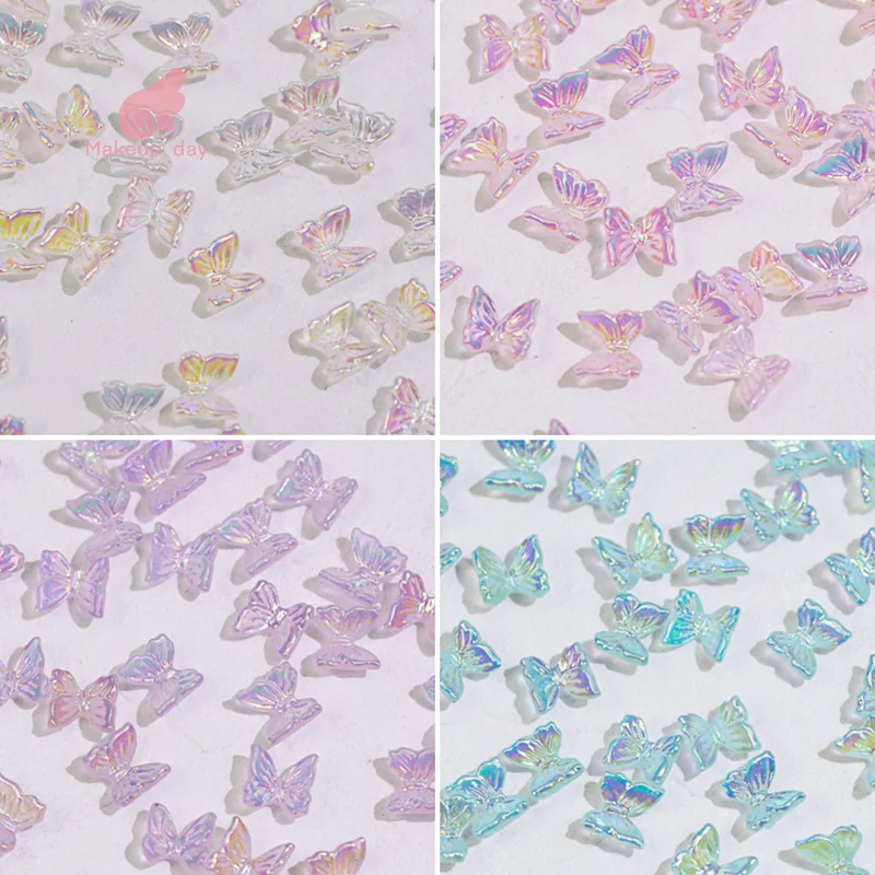 

50PCS Bowknot Aurora Nail Art Charms DIY Nail Decorations Resin Nail Art Parts 3D Butterfly press on Manicure Accessories