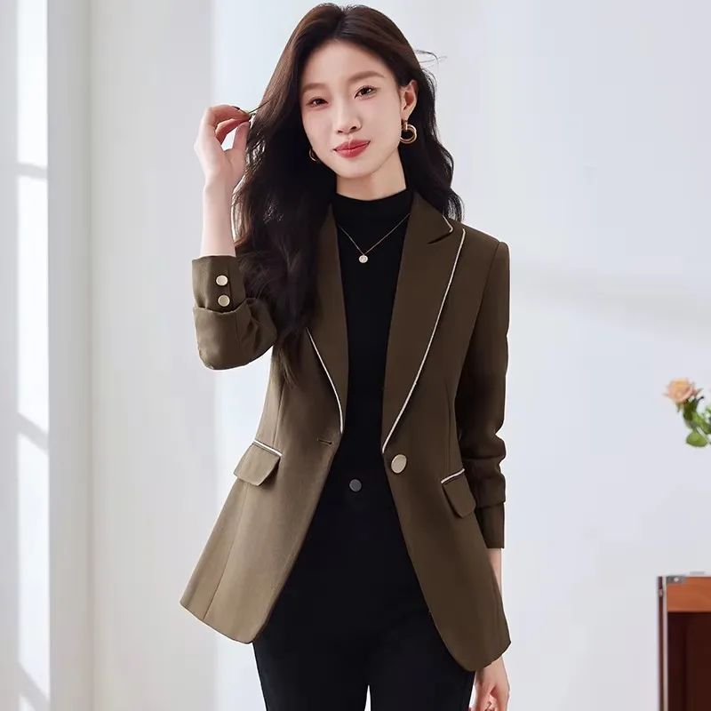 Lnsozkdg Casual All-match Korean-style Women's Jacket 2024 Spring Autumn New Simple One-button Blazer Elegant Business Suit Top