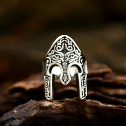 Fashionable Retro Spartan Mask Warrior Punk Cuban Helmet Opening Adjustable Men's Ring Creative Jewelry Party Gift