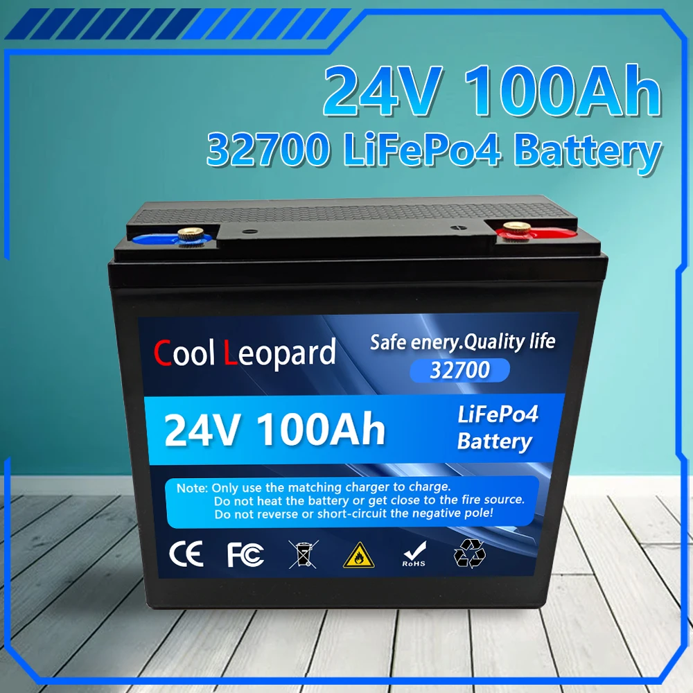 24V 100Ah 32700 LiFePO4 Battery with Built-in 100A BMS for RV Marine Solar Overland Off-Grid Rechargeable Lithium Iron Phosphate