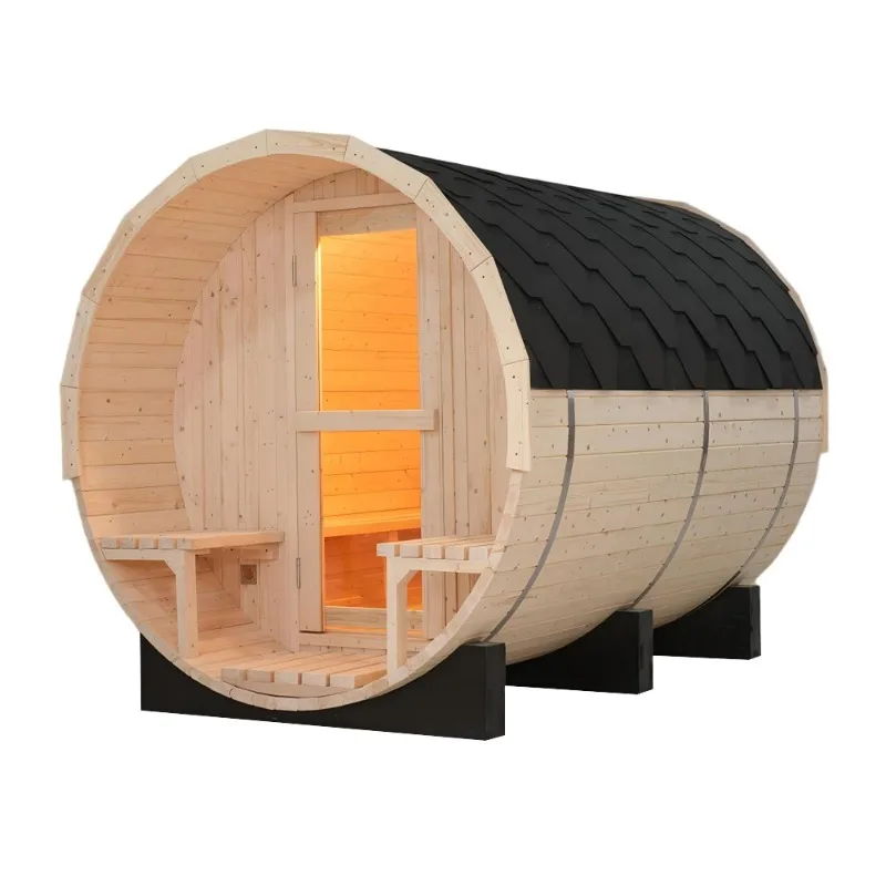 Guaranteed Quality Shipping Fast Material Pine Wooden 38mm Barrel Sauna with 6kw/8kw/9kw Harvia Stove Sauna Room Outdoor