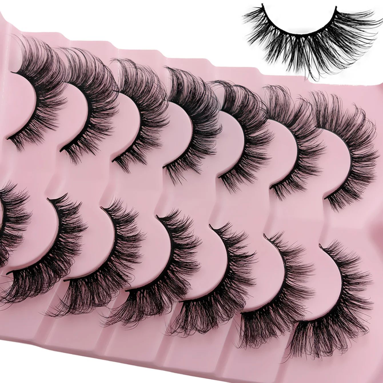 7 Pairs Natural Wispy Cat Eye False Eyelashes Fox Eye Lashes Fluffy Volume Elongated Outer Corner Fake Eyelashes for Makeup