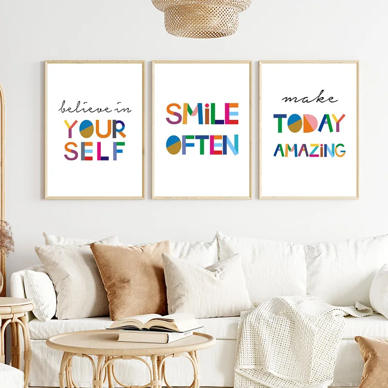 1pc frameless Canvas Painting Colorful Inspirational Words Canvas Painting Prints Modern Wall Pictures for Living Room Bedroom N