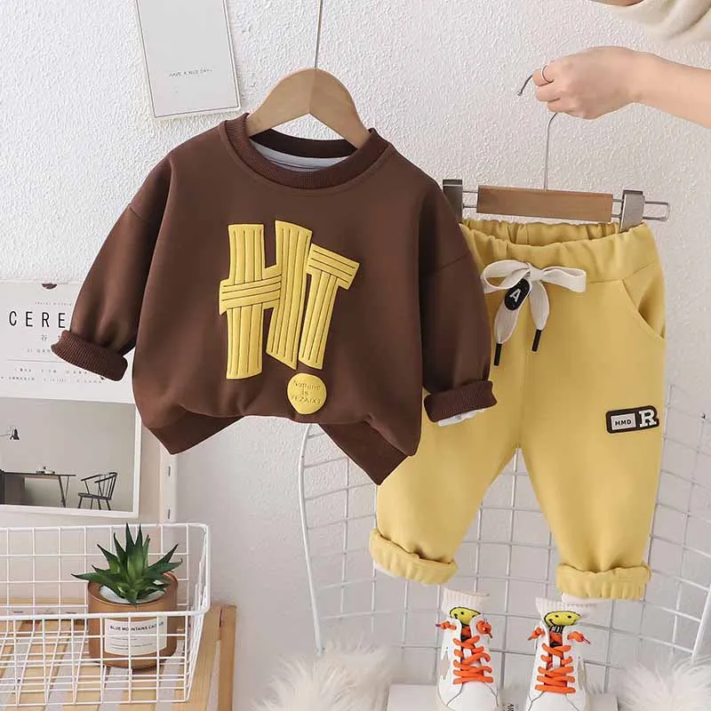 2024 Boys Sweatshirt Sets Children Round Neck Warm Suit Spring Autumn New Kids Fashion Leisure Letters Two-Piece 12M-5 Years Old