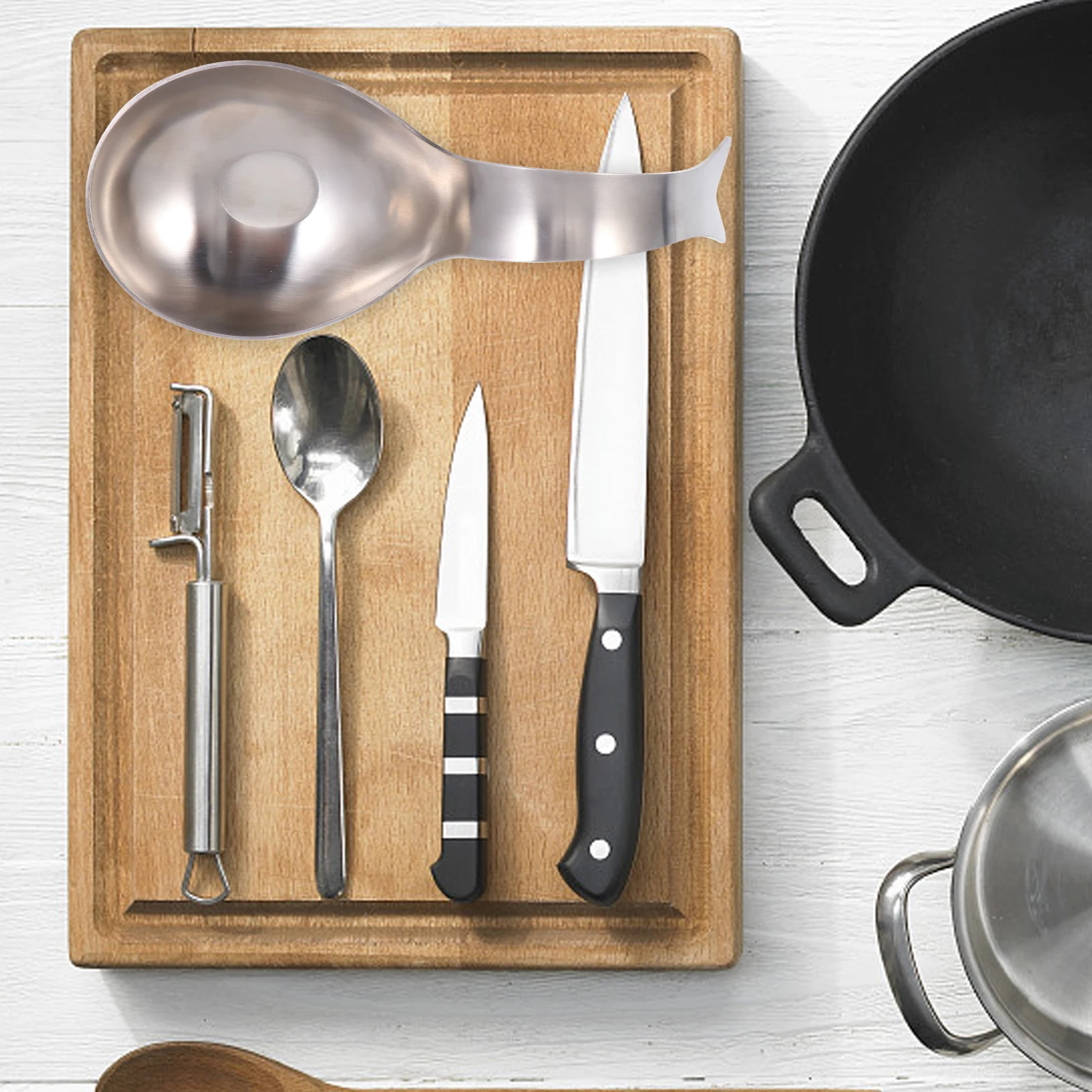 

Stainless Steel Fish Shape Spoon Rest Holder Kitchen Utensil Rack Heat Resistance Ladle Storage ganizer Reusable Tool