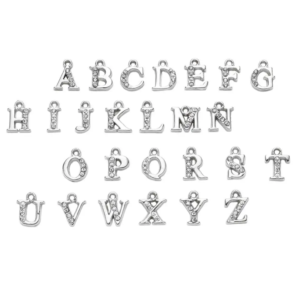 26Pcs Letter Pendants Alloy Rhinestone Decorative Charm Pendants for DIY Jewelry Making Necklace Bracelet Earring Anklet Keyring