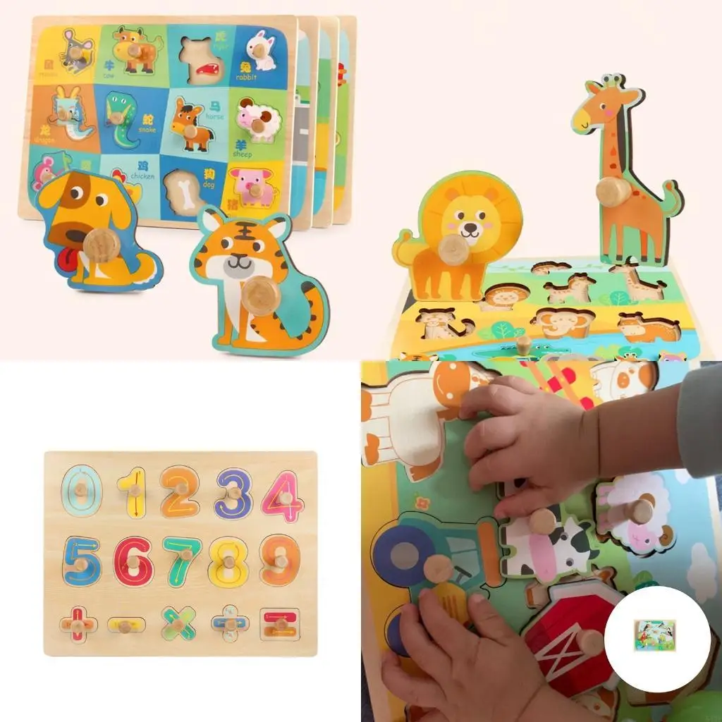 54DF Puzzle Panel Educational Skill Toy For Toddlers Kids With Pegs Symbols Fruits Shapes Sizes
