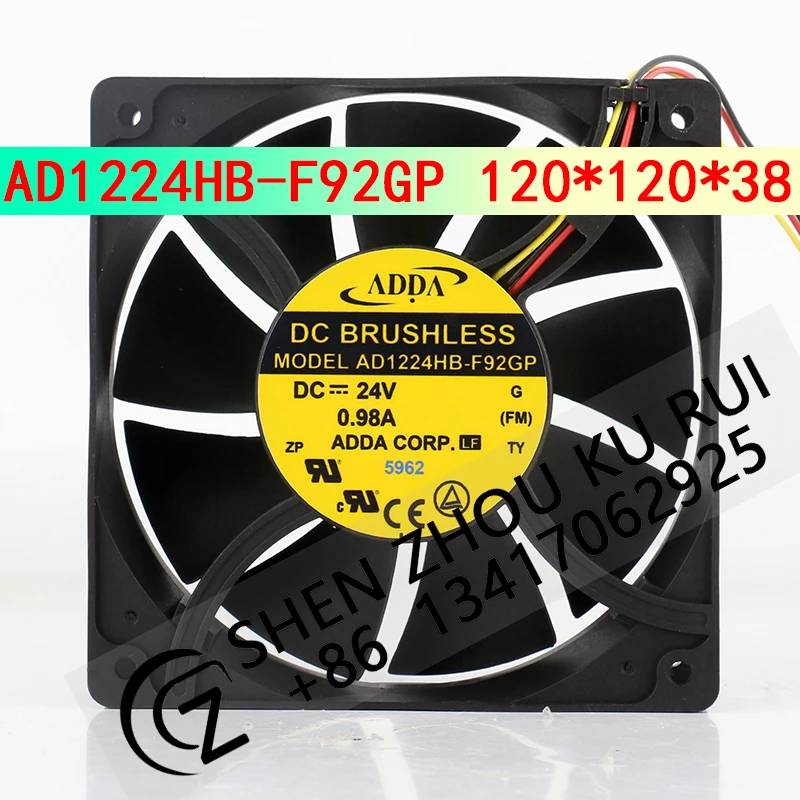 New ADDA three-wire 24V 0.98A 12038 120X120X38MM 12CM inverter alarm ball bearing AD1224HB-F92GP cooling fan