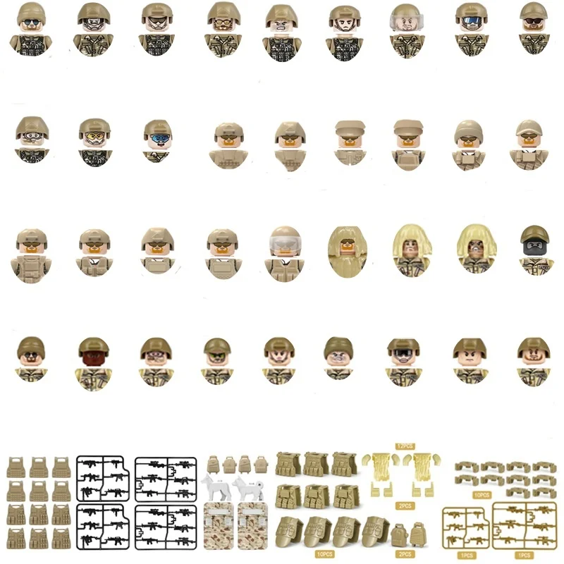 36pcs Desert Camouflage Uniforms Military Weapons Mini Building Blocks Kids Christmas Birthday Gifts Battle Games Model Toys