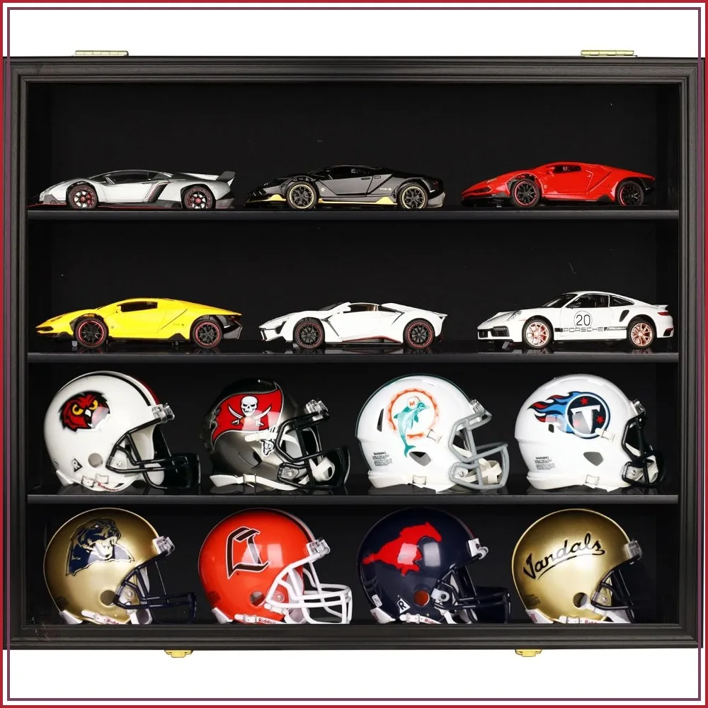 Souvenir Football Mini Helmet Display Case Wall Shelf for 1:2 Scale Riddell Mini Helmet & 1/24 Diecast Cars - Helmets and Cars Not Included