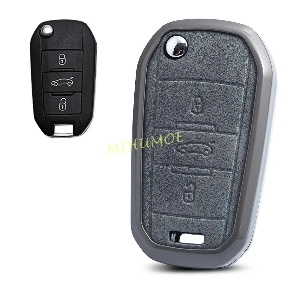 Gray Metal Car Flip Key Fob Case Cover Protector For Peugeot 208 301 308 508 2008 3008 5008 Citroen C3 C5 Aircross C4 Cactus