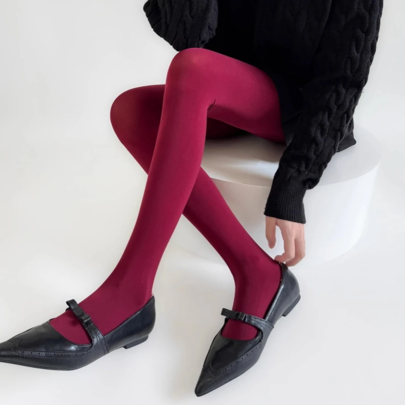 

High Elasticity Velvet Stockings Women Sexy Slim High Waist Pantyhose 80D Wine Red Spring Autumn Tights
