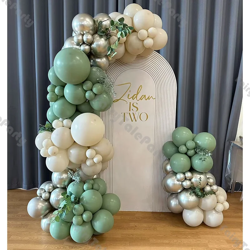 122/125pcs Bohemian Wedding Decoration Dusty Green and Sand White Balloon Arch Set for Holiday Party Background Decoration