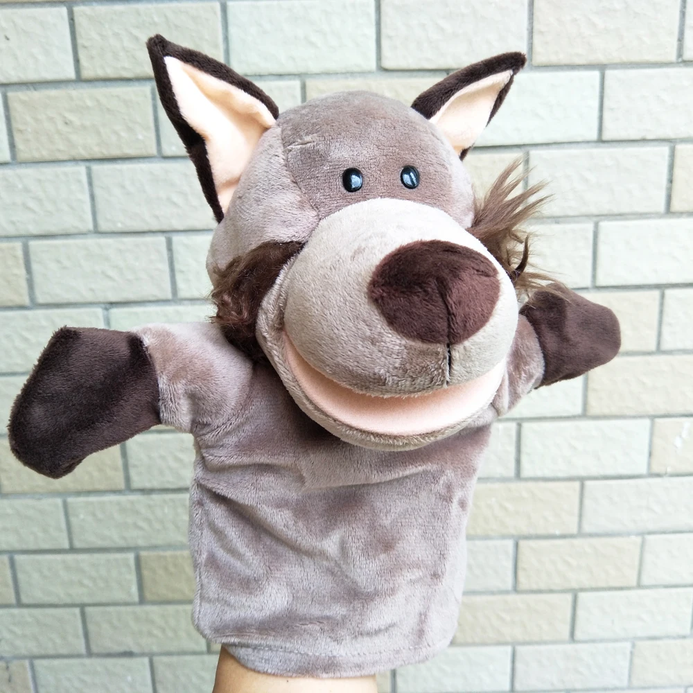 Weiches gefülltes Geschenk, grauer Wolf, Handpuppe, Kleinkind-Plüschtier für Kinder, gefülltes Geschenk