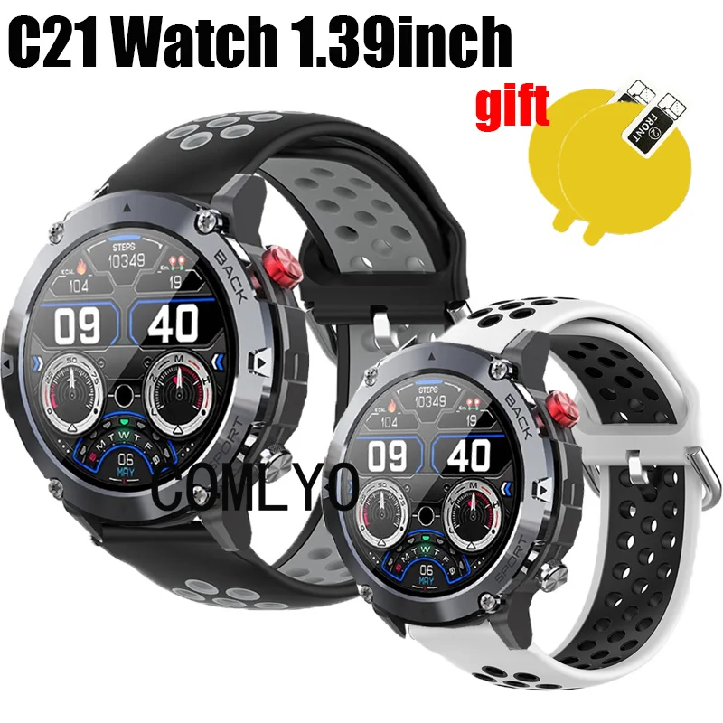 Band Voor C21 Smart Watch 1.39 Inch Band Siliconen Ademende Sportriem Smart Watch Vrouwen Heren Schermbeschermer Film