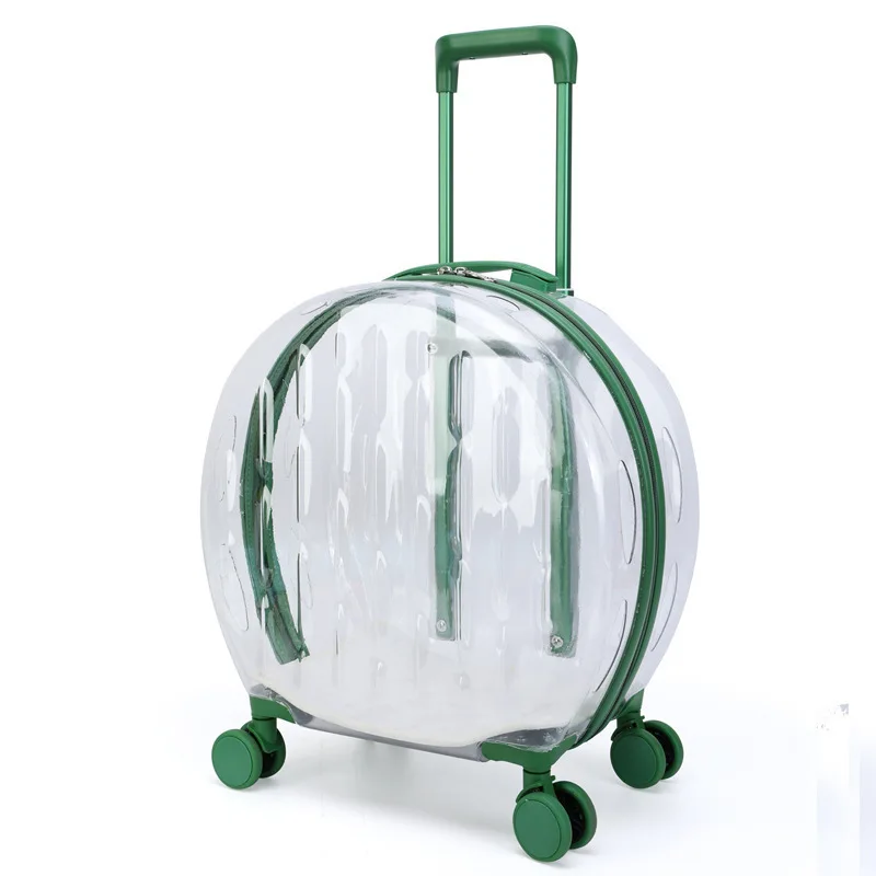 Maleta con ruedas para mascotas, bolsa transparente de gran capacidad para gato, impermeable, transpirable, portátil maleta de viaje