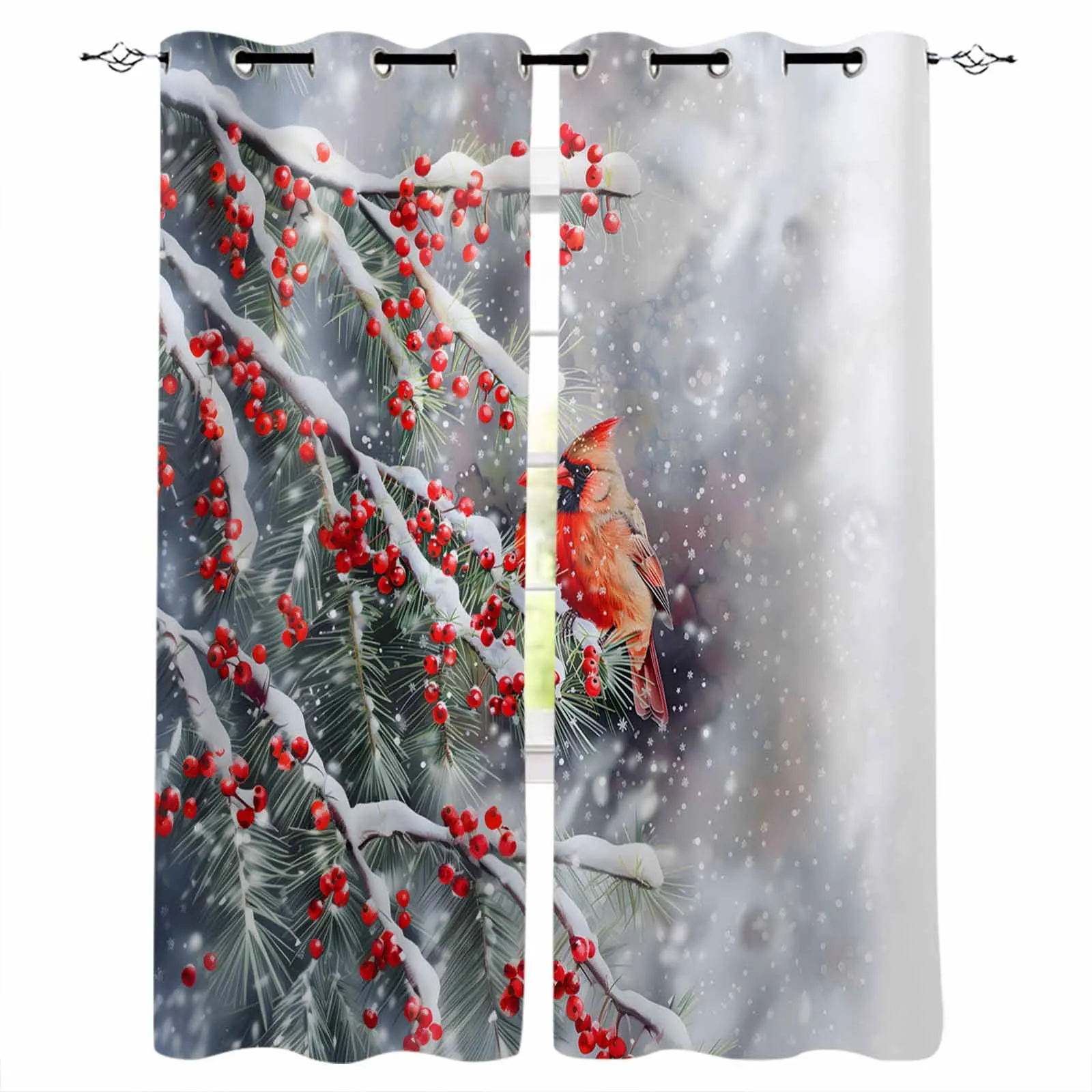 Winter Snowy Scenery Forest Cardinals Berry Blackout Curtains For Living Room Bedroom Window Treatment Blinds Kitchen Drapes