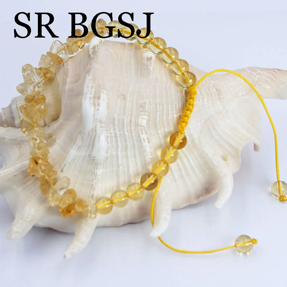 6mm Fashion Women Citrine Yellow Quartz Natural Stone Chips Beads Elastic Cord Lovers Gift Lucky Energy Bracelet 7-9inch