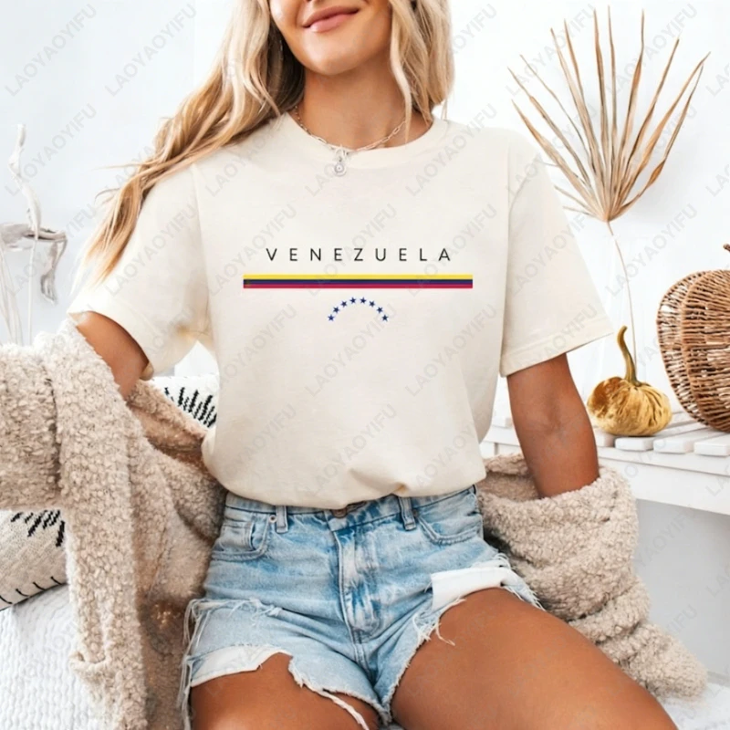 Venezuela Unisex Baumwolle Hemd Minimalistische Flagge Souvenir Frieden & Sowereignty Kreative Trend Casual Oansatz Gedruckt Tops Ropa Mujer