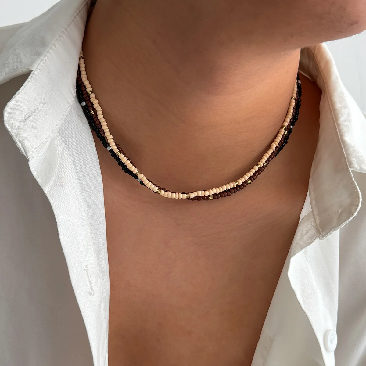 Böhmische mehrschichtige Perlenketten, Retro-Farbmix, Herren-Choker-Halsketten, modischer Partyschmuck, einfache Accessoires – Detail 3