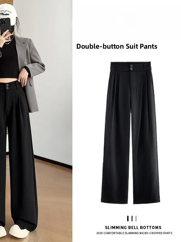 슬림핏 와이드 레그 팬츠 여성 캐주얼 스트레이트 컷 바지 하이웨이스트 엘라스틱 웨이스트 폴리에스터 스판덱스 혼방 겨울 신상...