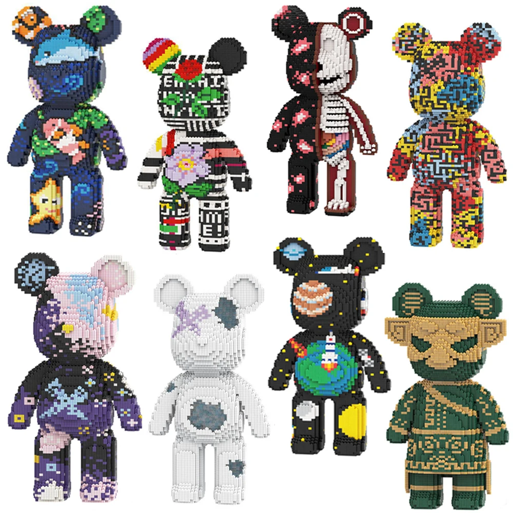Ours violent Kawaii, demi-anatomie, Animal fluide, bloc de construction, modèle de figurine en brique, Mini briques, jouets pour cadeau d'anniversaire, 43cm