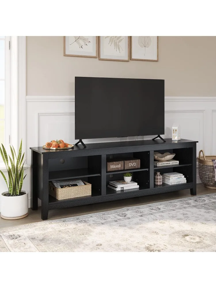 حامل تلفزيون 6 حجرة حوامل تلفزيون خزانة 6 تخزين وسائط مفتوحة لأجهزة التلفاز حتى 80 بوصة، (70 بوصة أسود)