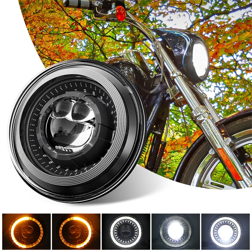 

Universal 7 Inch Motorcycle Headlight Hi/Low Beam Turn Signal Lamp DRL Moto Light For Harley Honda Cafe Racer Bobber Yamaha