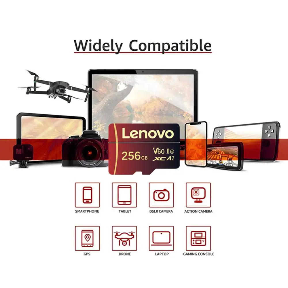 Lenovo 2TB Micro TF SD Card U3 High Speed 1TB SD Card A2 TF Card 512GB Memory Card 128GB For Camera UAV SD Adapter