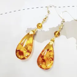 18K Gold Plated Amber Earring Water Drop Earrings 925 Sterling Silver With Natural Stone