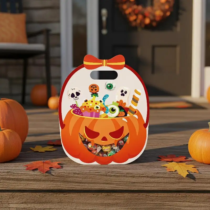 5PCS Halloween Pumpkin Candy Bag, PVC Drawstring Storage Bags, Biscuit Gift Pouch for Party Supplies, Kid's Favor