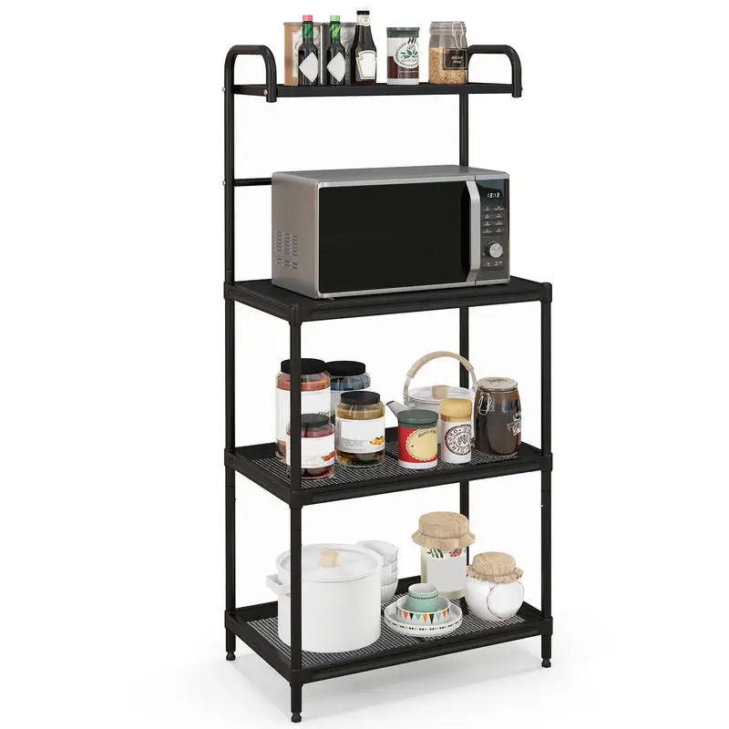 Estante de Almacenamiento para Microondas de Cocina de 4 Niveles con Estantes de Metal - Negro