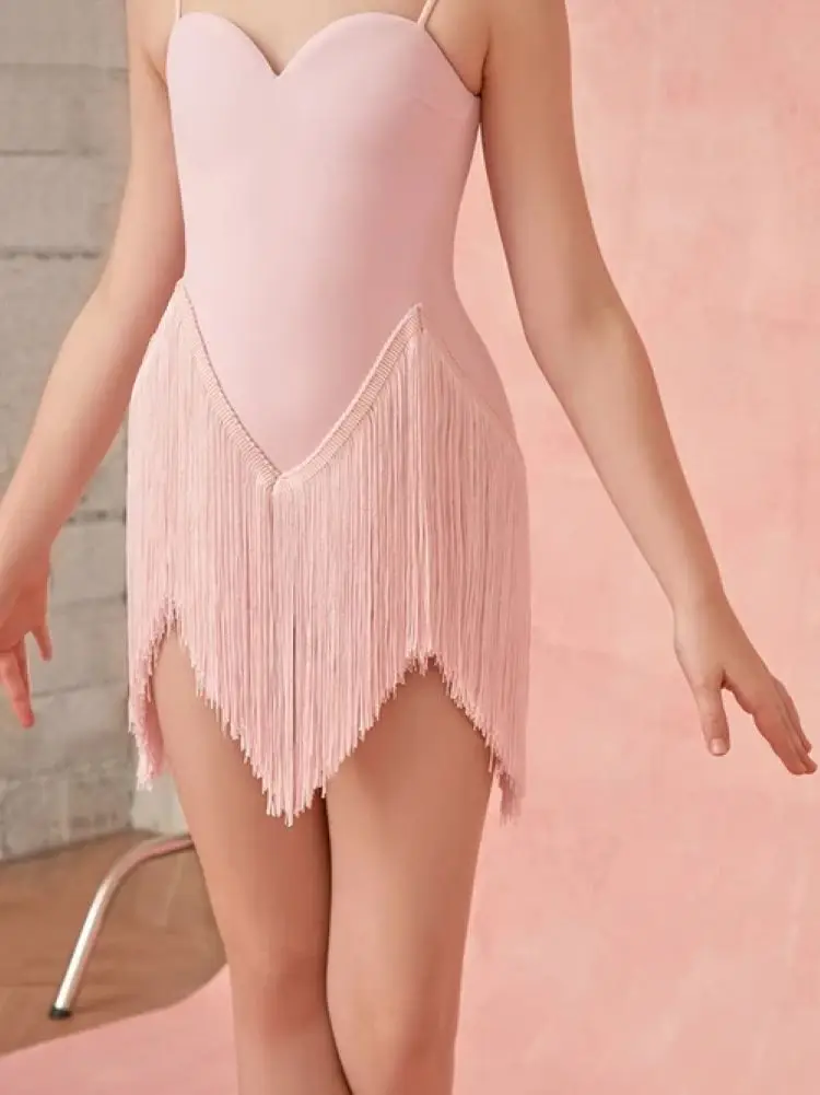 Costume da ballo latino per ragazza con frange leopardate, costume da ballo latino per ragazze, abbigliamento da palcoscenico rosa leopardo nero