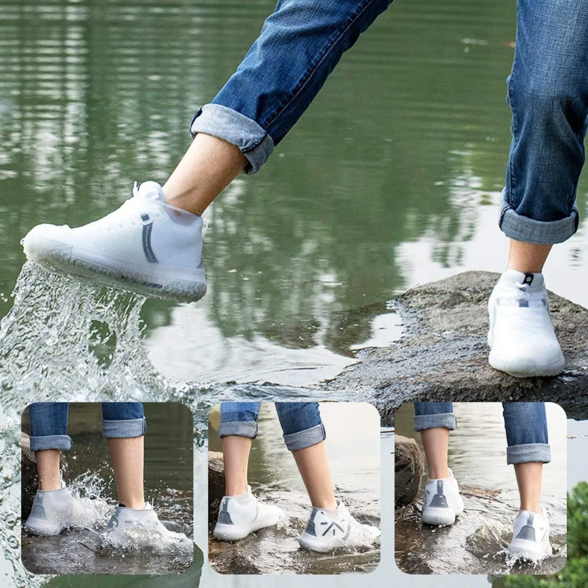 Waterproof Silicone Shoe Covers Reusable Foldable Not-Slip Rain Shoe Covers Shoe Protectors Overshoes Galoshes for Kid Men Women