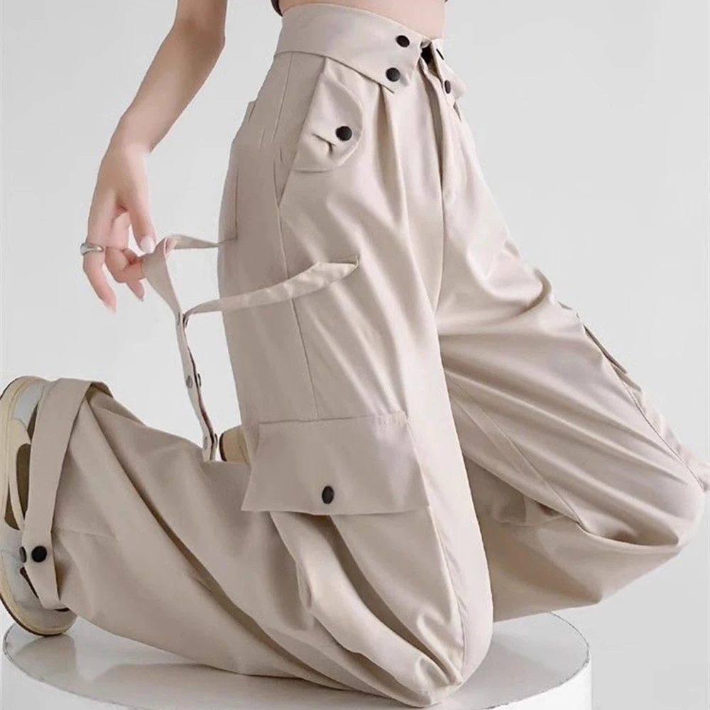 

apricot overalls women's spring and autumn 2025 new American retro loose wide-leg casual and thin high-waisted sweatpants