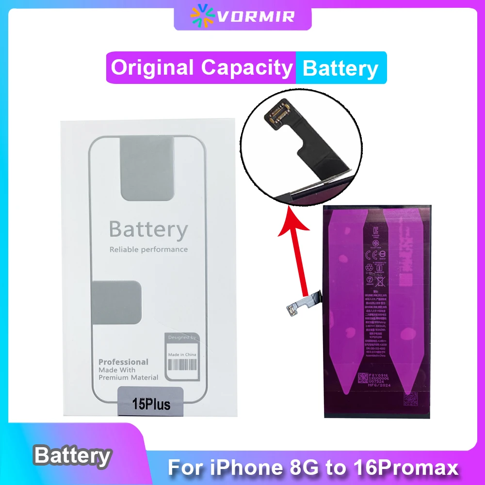 

5pcs Vormir Battery For iPhone 11 12 13 14Plus 15Pro SE2 SE3 8G X XR XS Max 100% Capacity Batteria Replacement Warranty One Year