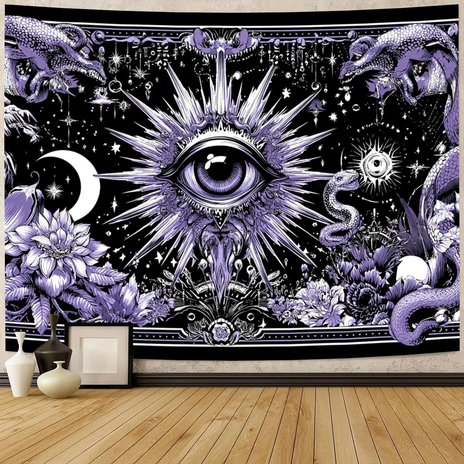 Divine Eye of Providence Tapestry Bohemian Boho Mystic Wall Decor Occult Tarot Astrology Spiritual Cosmic Crystal Boho Polyester