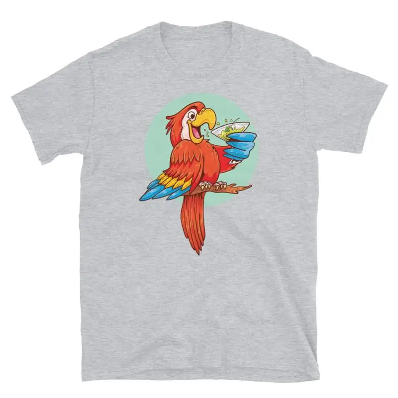 Parrot Drinking Cocktail Summer Vacation Beach Short Sleeve Unisex T Shirt