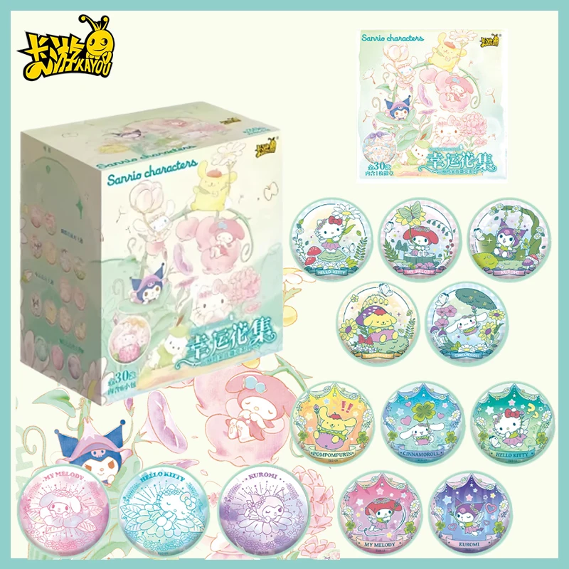 

New Genuine KAYOU Sanrio Family Lucky Flower Collection Tinplate Badge Series Anime Character Pin Brooch Merch Gift for Kids