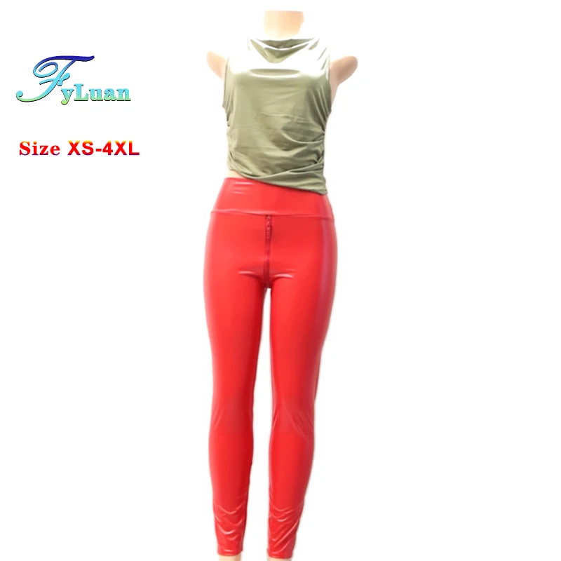 Women's Open Crotch Pants, Leather Pants, High Waist Stretchable Skinny Y2K Tight Trousers, Female Legings Nightclub Trousers