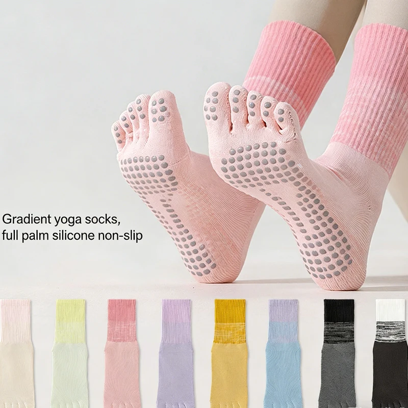 

1 Pair Gradient Color Anti-Slip Pilates Yoga Socks for Women Knee-High Cotton Yoga Grip Socks Fitness Sports Pilates Socks