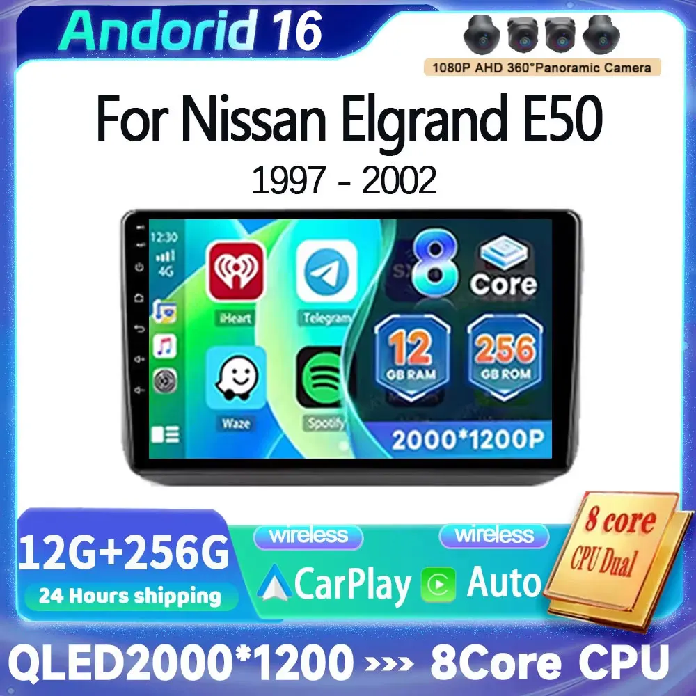 Android 16 Car Radio For Nissan Elgrand E50 1997 - 2002 RHD GPS Multimedia Player Navi Head Unit Stereo Wireless Carplay Auto BT