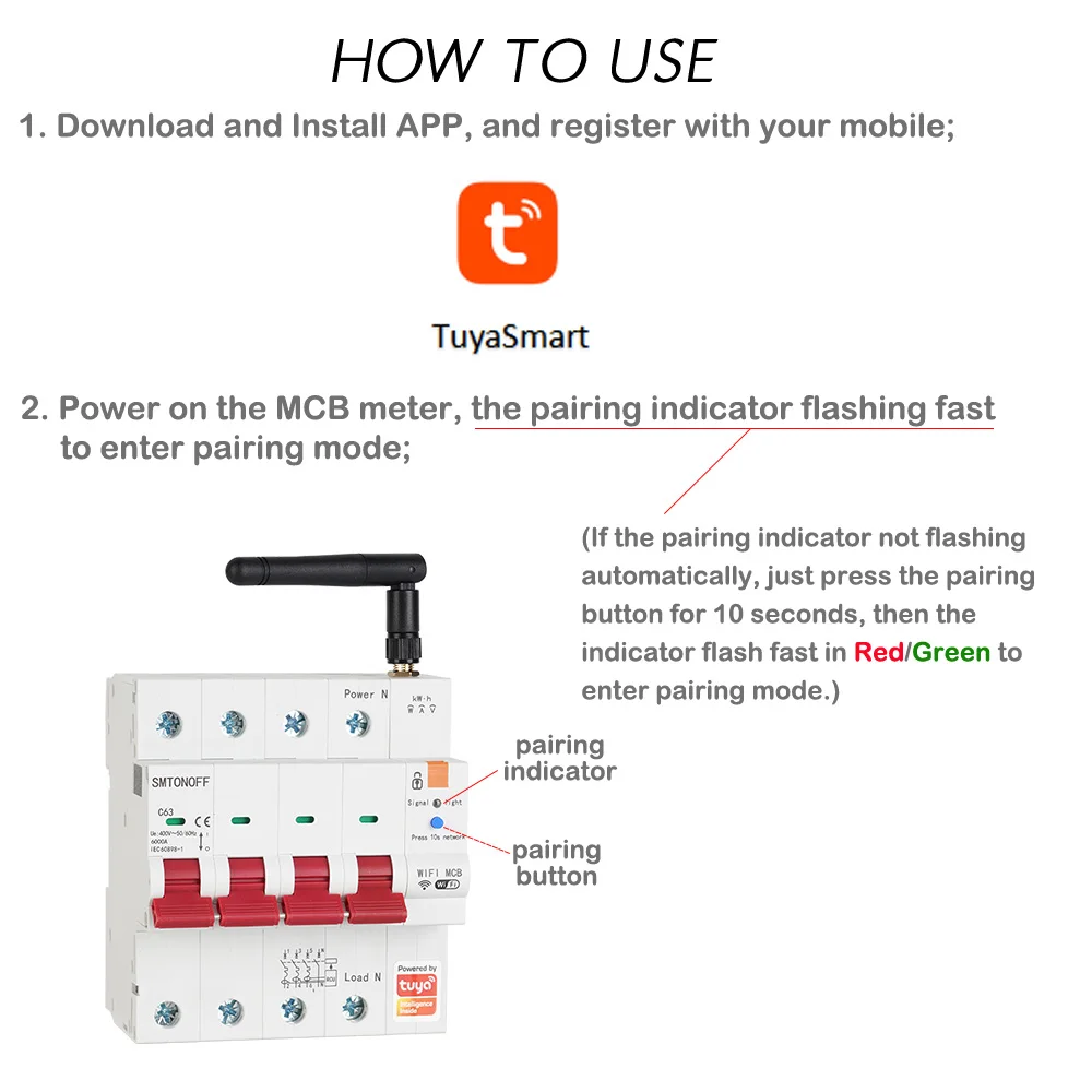 Tuya smart wifi 4p mcb 63a rs485 schalter prepaid meter timer schalter spannungs stroms chutz sprach steuerung alexa google alice – Detail 18