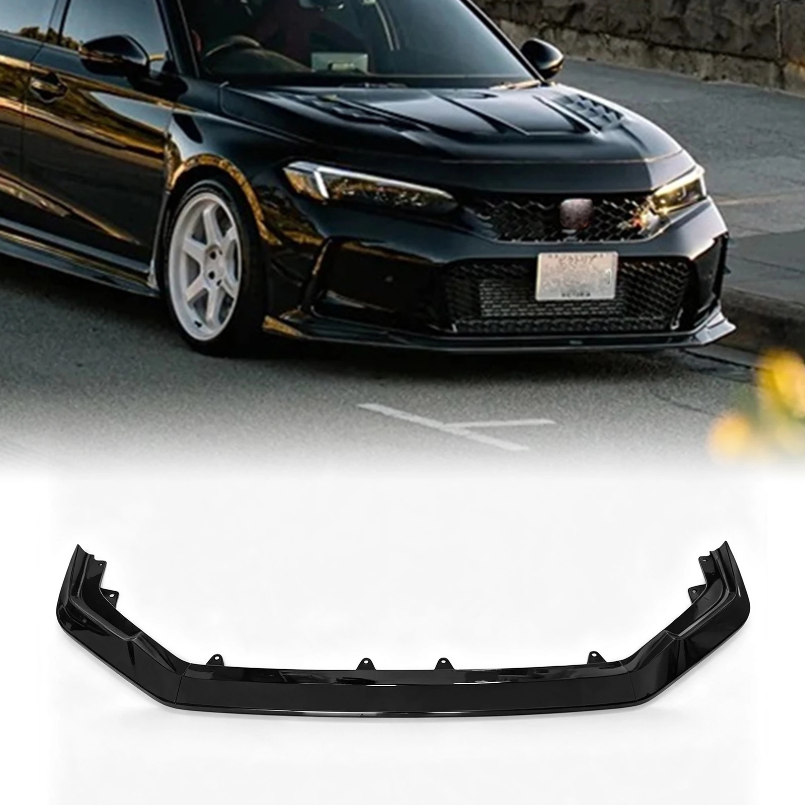 For Honda Civic Type-R FL5 2023-2026 Lower Splitter Blade Car Front Bumper Spoiler Lip Gloss Black Body Protector Kit