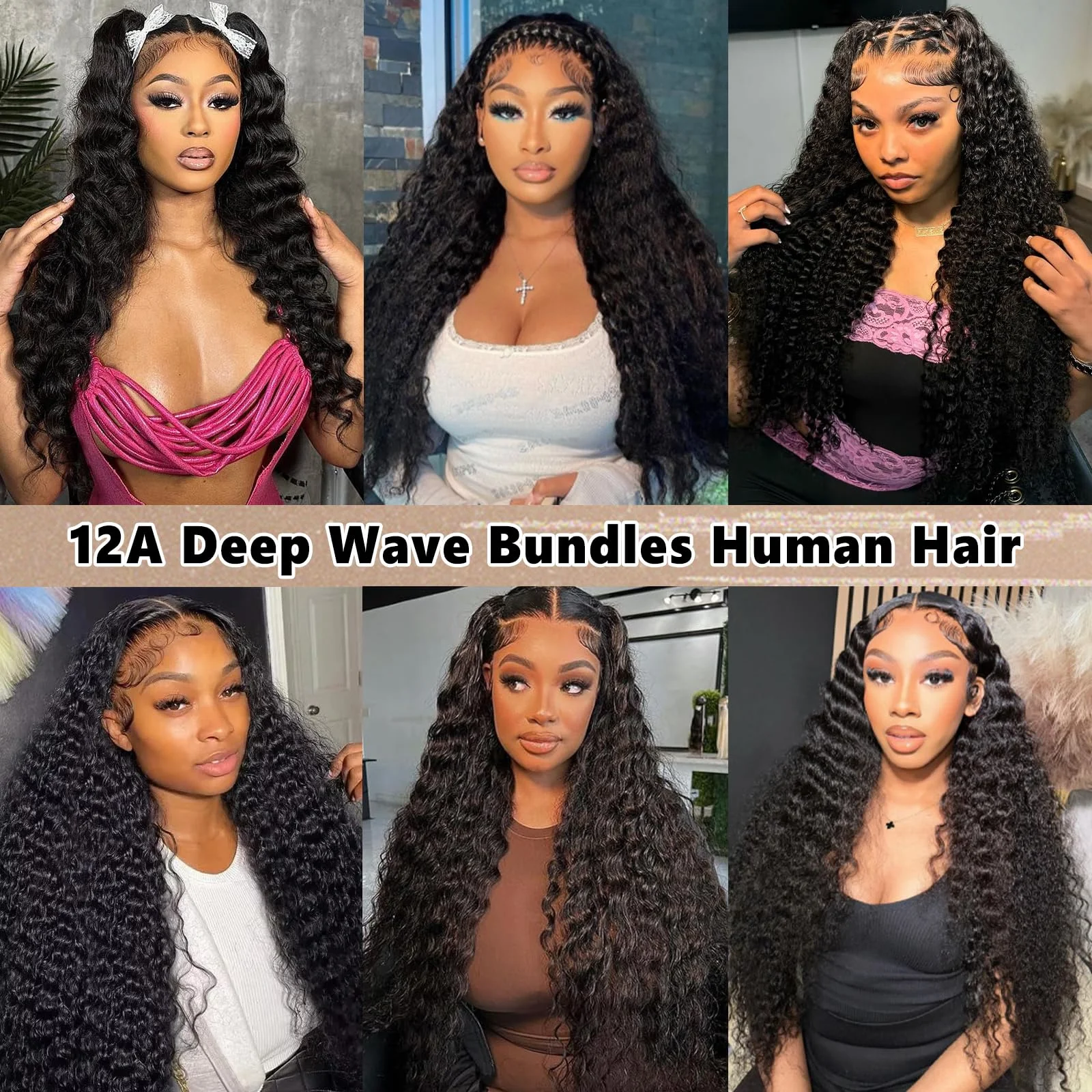 12A Curly Human Hair Bundles Deep Wave Weave Brazilian 100% Human Hair Water Wave Original Natural Hair Extensions 1/3/4 Pieces